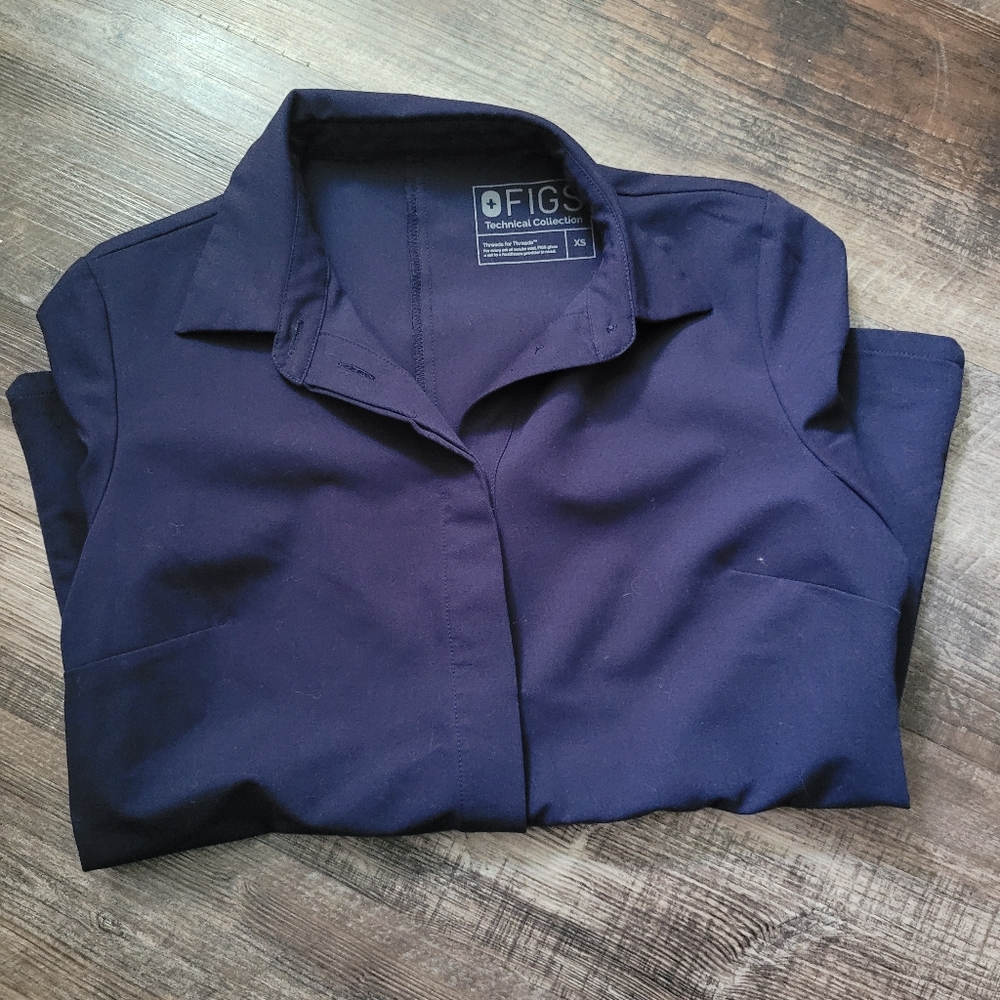 Figs Button Up Scrub Top Navy Blue X-Small